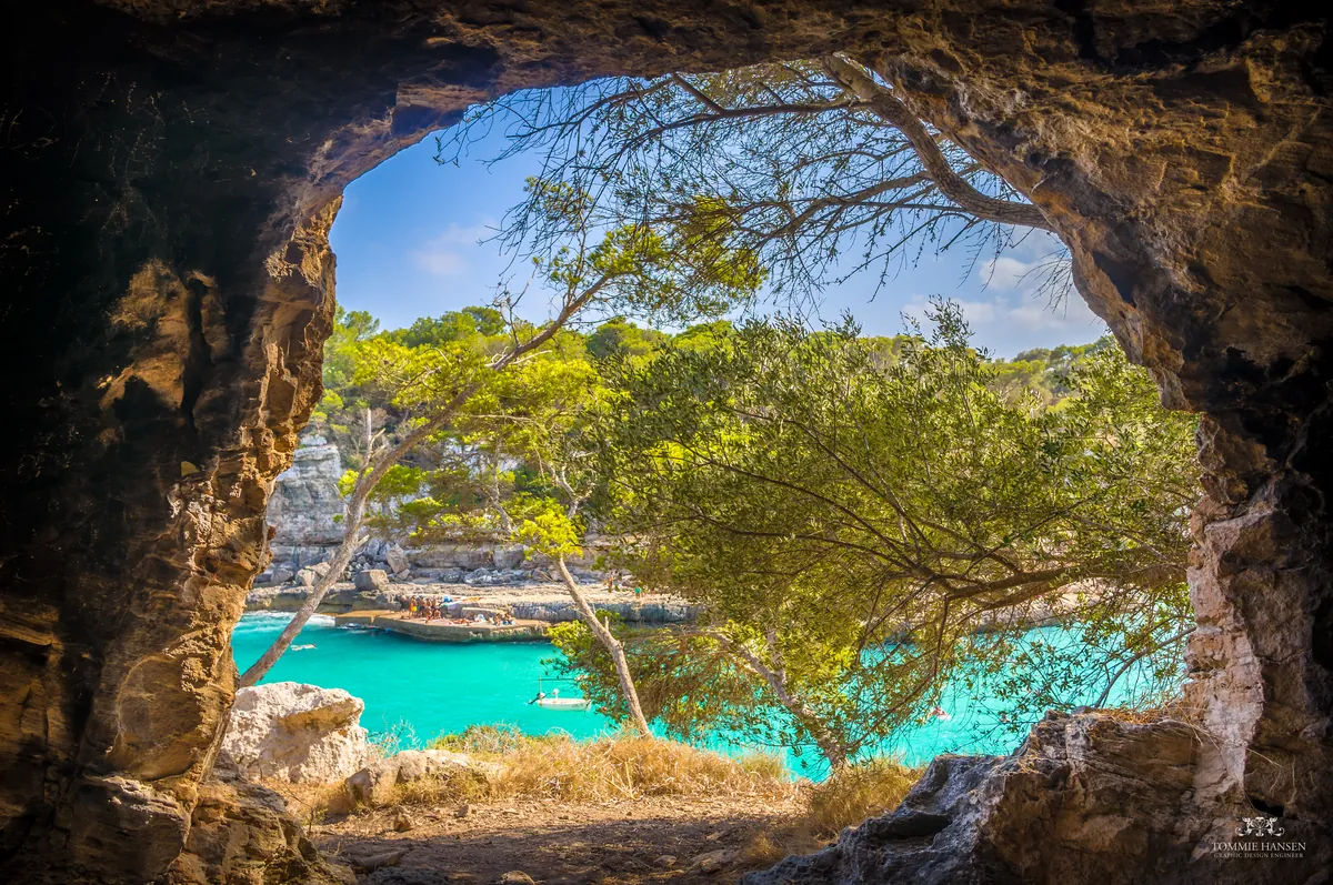 Looking out from a cave in Cala Llombards beach